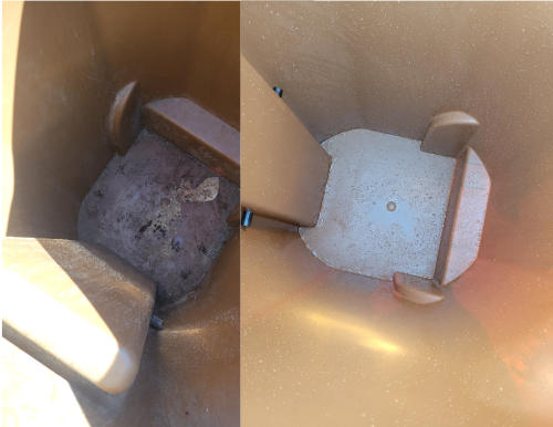 Before and after pressure washing trash can